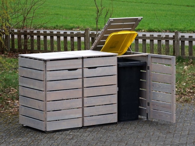 HOQ 64066022 Mülltonnenbox für 3 Tonnen 240 Liter aus KDI Holz Mülltonnenabtrennung 