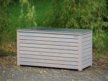 Auflagenbox / Kissenbox, 165 x 60 x 71 cm / Oberfläche: Transparent Grau / Material Deckel: Edelstahl