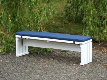 Gartenbank Länge 160 cm, Oberfläche: Weiß / Polster Dekor Blau
