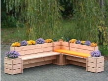 Gartenbank Ecke / Sitzecke mit Pflanzkasten nach Maß, Oberfläche: Natur