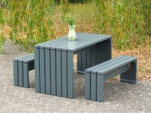 Gartenmöbel Set nach Maß, Tischgröße: 140 x 70 cm, Bankgröße: 120 x 30 cm / Oberfläche: Basaltgrau