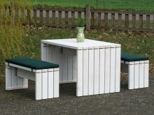 Gartenmöbel Set 120 x 80 cm / Oberfläche: Transparent Weiß / Polster Dekor Dunkelgrün
