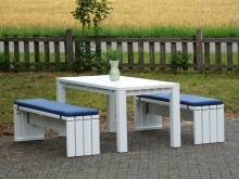 Gartenmöbel Set 180 x 80 cm / Oberfläche: Weiß / Polster Dekor Dunkelblau