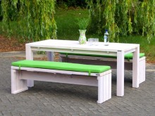 Gartenmöbel Set 180 x 80 cm / Oberfläche: Transparent Weiß / Polster Dekor Grün