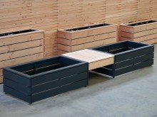 Hochbeete mit Sitzbank & Mähroboter Garage, Maße: 380 x 85 x 52 cm / Oberfläche: Anthrazit + Natur