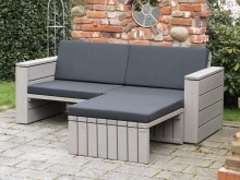 Lounge Sofa 3-4 Sitzer + Lounge Hocker mit Polstern, Oberfläche: Transparent Grau