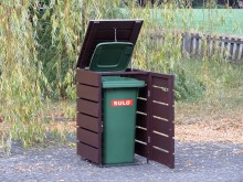 1er Mülltonnenbox 120 L / mit Edelstahl-Deckel / Oberfläche: Schokoladenbraun
