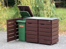 3er Mülltonnenbox / Mülltonnenverkleidung 120 L mit Edelstahl - Deckel, Oberfläche: Dunkelbraun