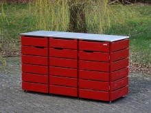 3er Mülltonnenbox / Mülltonnenverkleidung 240 L mit Edelstahl - Deckel, Oberfläche: Nordisch Rot