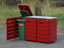 3er Mülltonnenbox / Mülltonnenverkleidung 120 L mit Edelstahl - Deckel, Oberfläche: Nordisch Rot