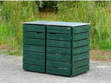 2er Mülltonnenbox 240 L mit Edelstahl - Deckel, Oberfläche: Moosgrün