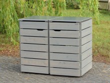 2er Mülltonnenbox 240 L mit Edelstahl - Deckel, Oberfläche: Transparent Grau