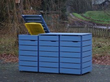 3er Mülltonnenbox / Mülltonnenverkleidung 120 L, Oberfläche: Taubenblau / Kundenwunsch: Türanschlag Links