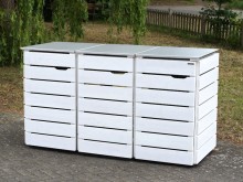 3er Mülltonnenbox 240 L mit Edelstahl - Deckel, Oberfläche: Weiß / Kundenwunsch: Türanschlag: links