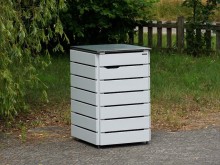 1er Mülltonnenbox 240 L mit Edelstahl - Deckel, Oberfläche: Lichtgrau